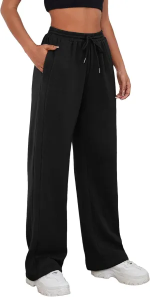 MakeMeChic Women's Wide Leg Sweatpants Drawstring High Waist Straight Leg Casual Loose Baggy Sweatpants Pants