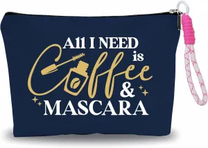 Makeup Bag For Women,Cosmetic Bag With Pink Hand Strap,All I Need Is Coffee & Mascara,Travel Pouch Bags,Stuff Bag,Zipper Make Up Bag,Women Essentials & Accessories-A27