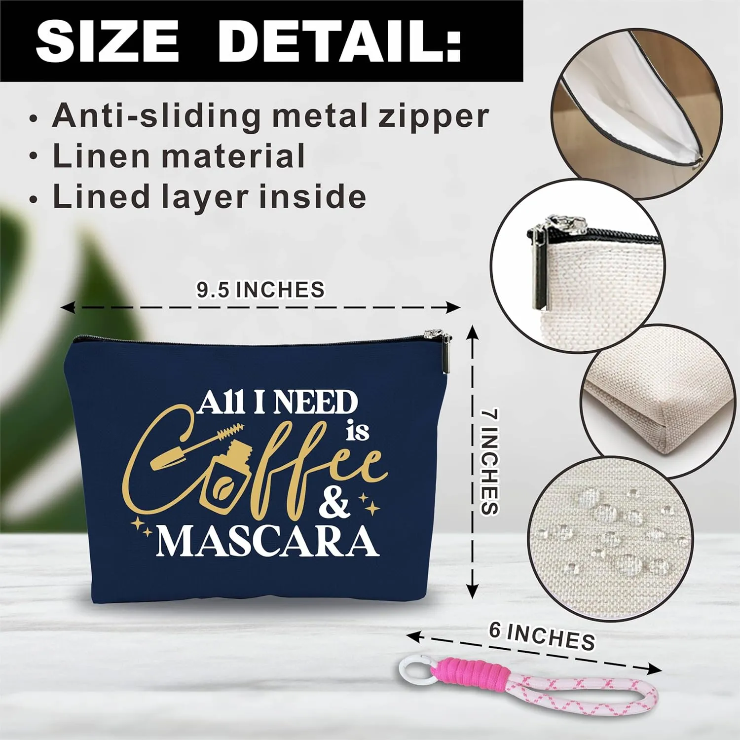 Makeup Bag For Women,Cosmetic Bag With Pink Hand Strap,All I Need Is Coffee & Mascara,Travel Pouch Bags,Stuff Bag,Zipper Make Up Bag,Women Essentials & Accessories-A27
