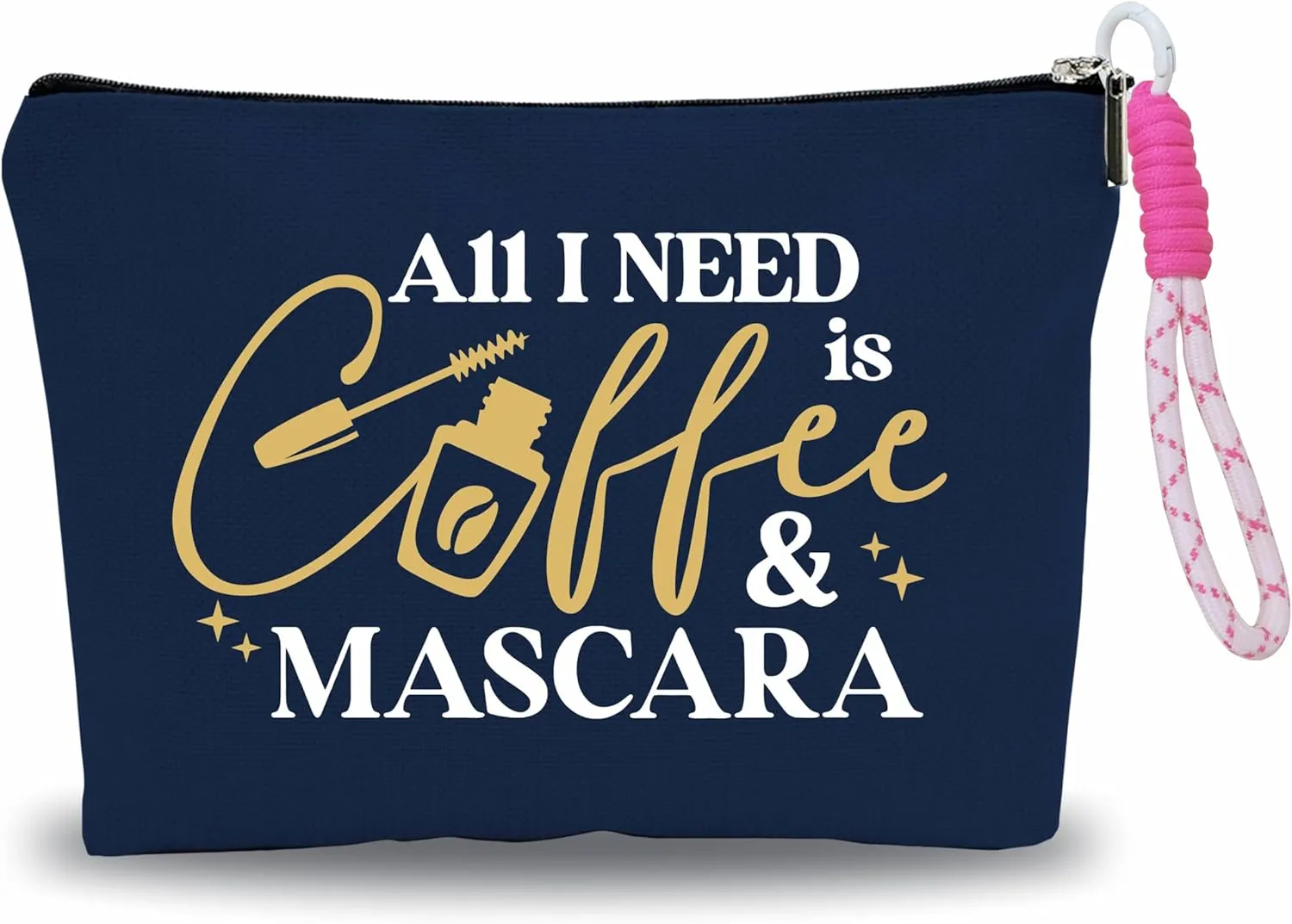 Makeup Bag For Women,Cosmetic Bag With Pink Hand Strap,All I Need Is Coffee & Mascara,Travel Pouch Bags,Stuff Bag,Zipper Make Up Bag,Women Essentials & Accessories-A27