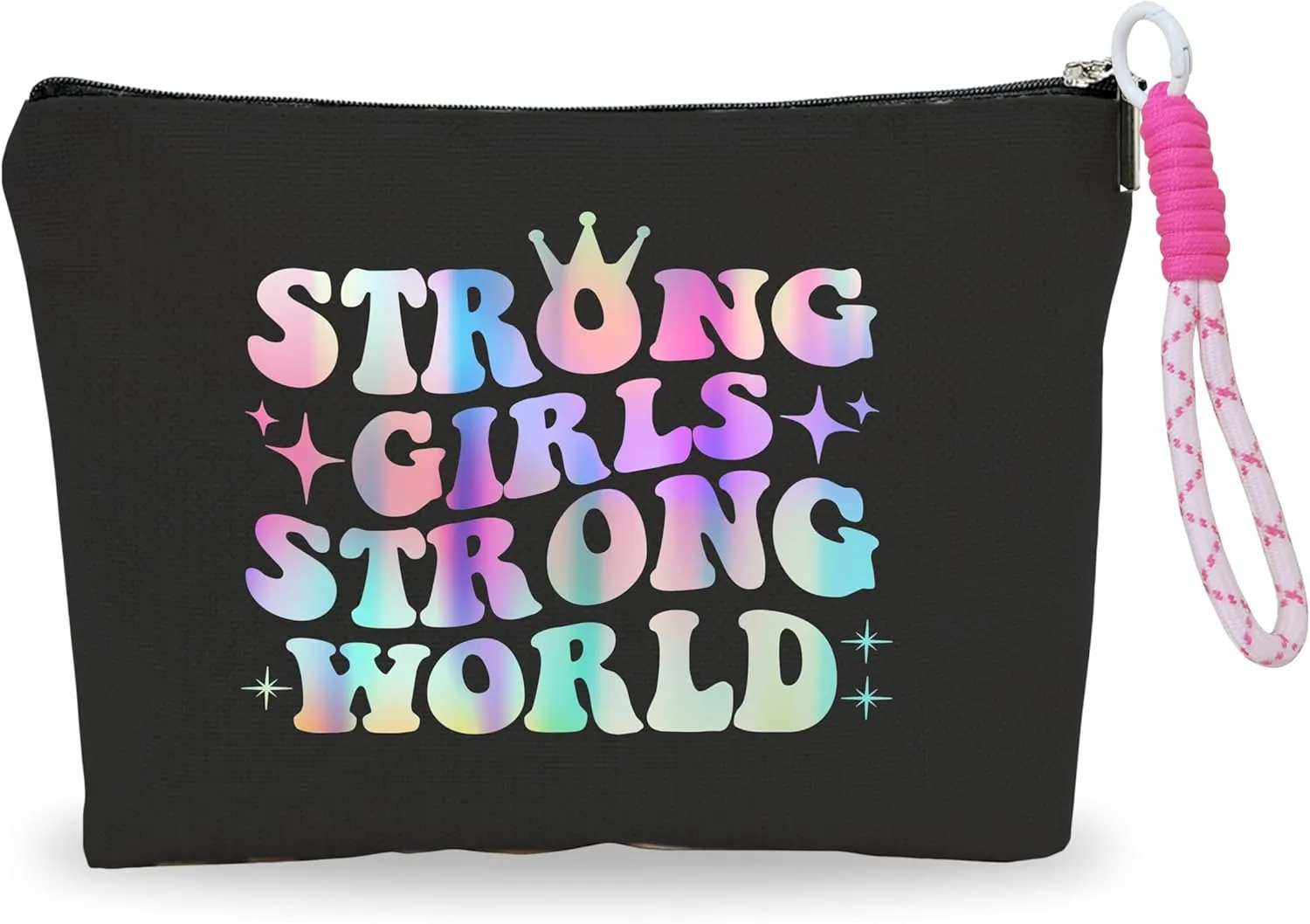 Makeup Bag For Women,Cosmetic Bag With Pink Hand Strap,Strong Girls Strong World,Travel Zipper Pouch,Period Bag For Girls, Make Up Bag Organizer,Women Essentials-A30