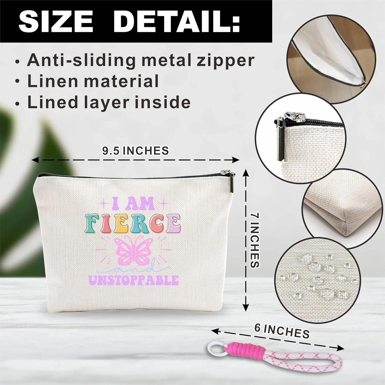 Makeup Bag With Pink Hand Strap,Cosmetic Bag For Women,I Am Fierce And Unstoppable,Travel Toiletry Pouch,Positive Gift For Girls Niece,Woman Essentials & Accessories -A11