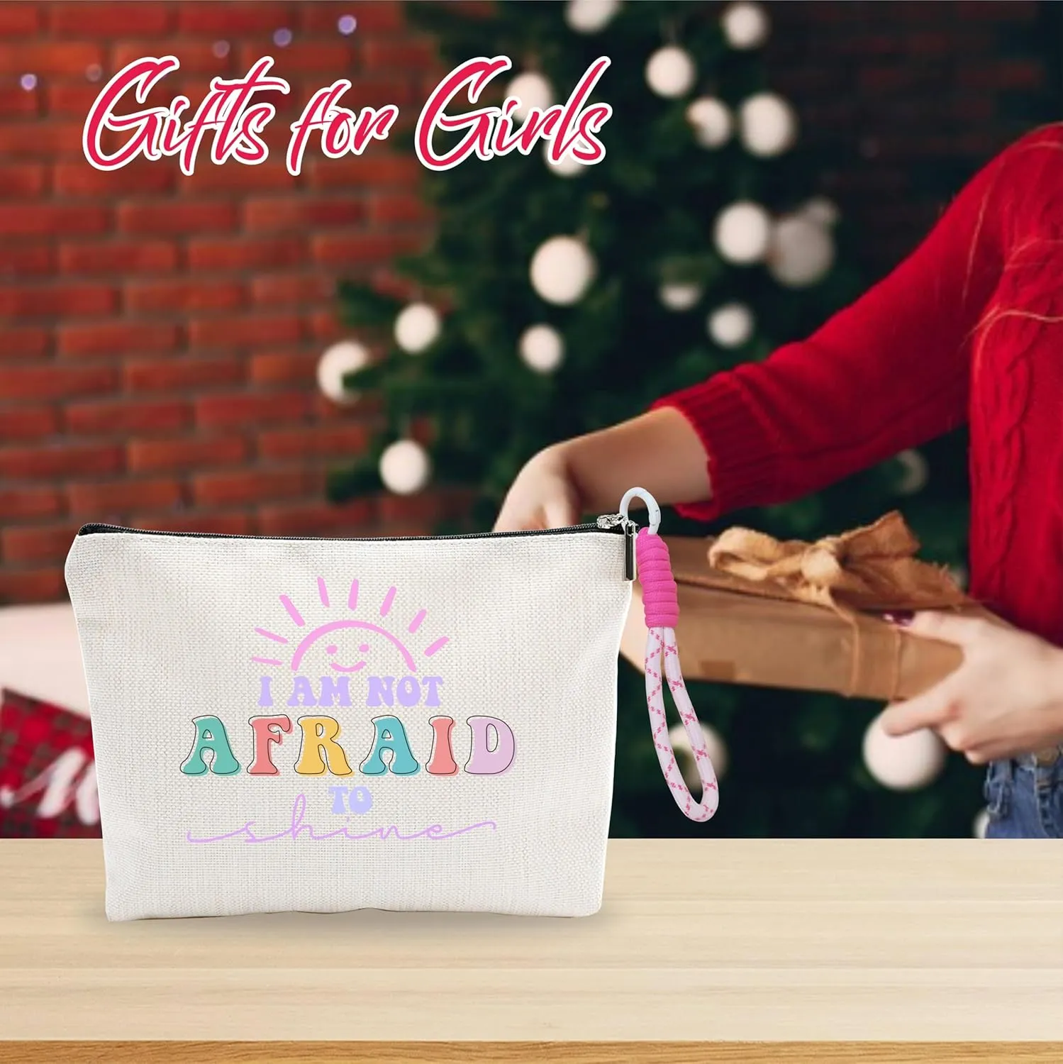 Makeup Bag With Pink Hand Strap,Cosmetic Bag For Women,I Am Not Afraid To Shine,Travel Toiletry Bag,Small Stuff Bag,Positive Gift For Girls Niece,Women Essentials & Accessories-A12