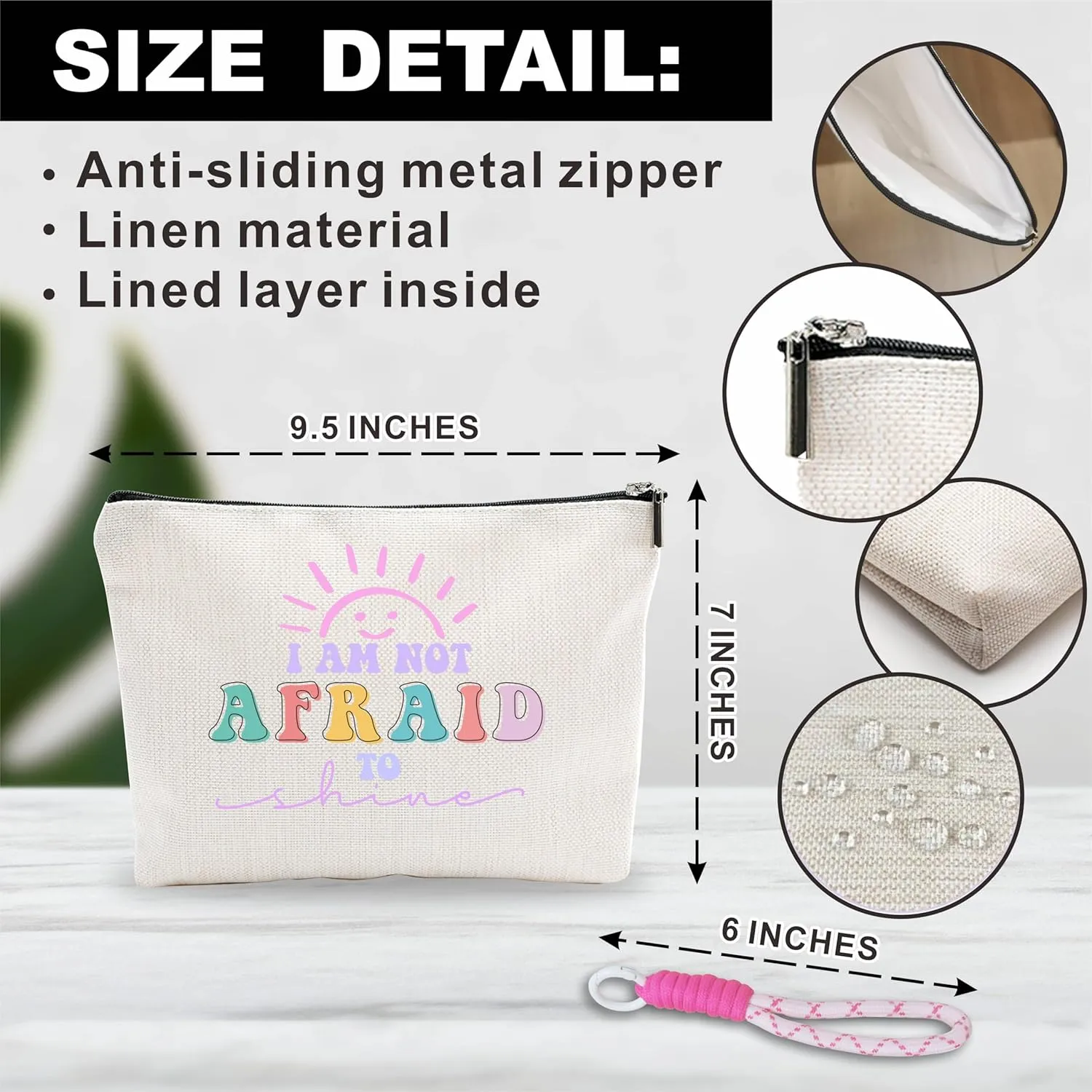 Makeup Bag With Pink Hand Strap,Cosmetic Bag For Women,I Am Not Afraid To Shine,Travel Toiletry Bag,Small Stuff Bag,Positive Gift For Girls Niece,Women Essentials & Accessories-A12