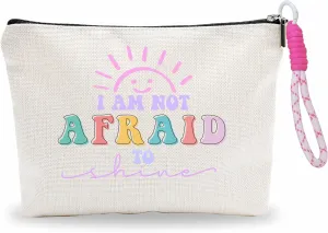 Makeup Bag With Pink Hand Strap,Cosmetic Bag For Women,I Am Not Afraid To Shine,Travel Toiletry Bag,Small Stuff Bag,Positive Gift For Girls Niece,Women Essentials & Accessories-A12