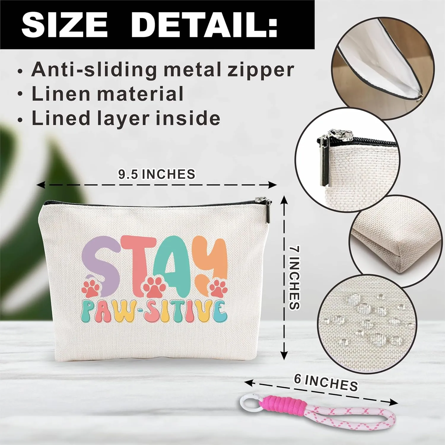 Makeup Bag With Pink Hand Strap,Stay Paw-sitive,Cat Gifts For Girls,Toiletry Bag,Travel Cosmetic Bag,Birthday Present,Women Essentials & Accessories-A15