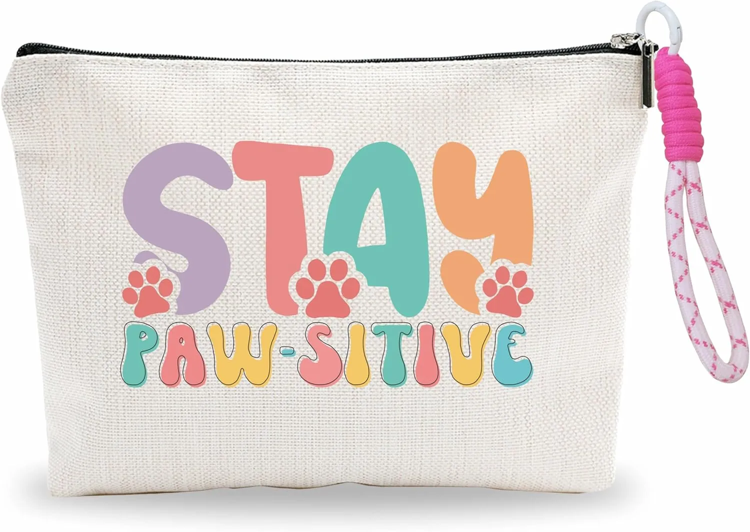 Makeup Bag With Pink Hand Strap,Stay Paw-sitive,Cat Gifts For Girls,Toiletry Bag,Travel Cosmetic Bag,Birthday Present,Women Essentials & Accessories-A15