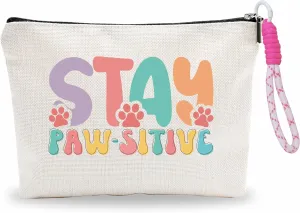 Makeup Bag With Pink Hand Strap,Stay Paw-sitive,Cat Gifts For Girls,Toiletry Bag,Travel Cosmetic Bag,Birthday Present,Women Essentials & Accessories-A15