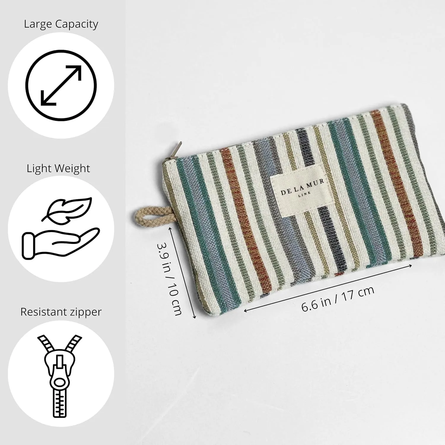 Medium Boho Striped Travel Size Toiletries Makeup Pouch  Travel Cosmetic Bag, Toiletry Organizer & Coin Purse for Women, Perfect Gifts for Her, Boho Makeup Bag, Made in Barcelona