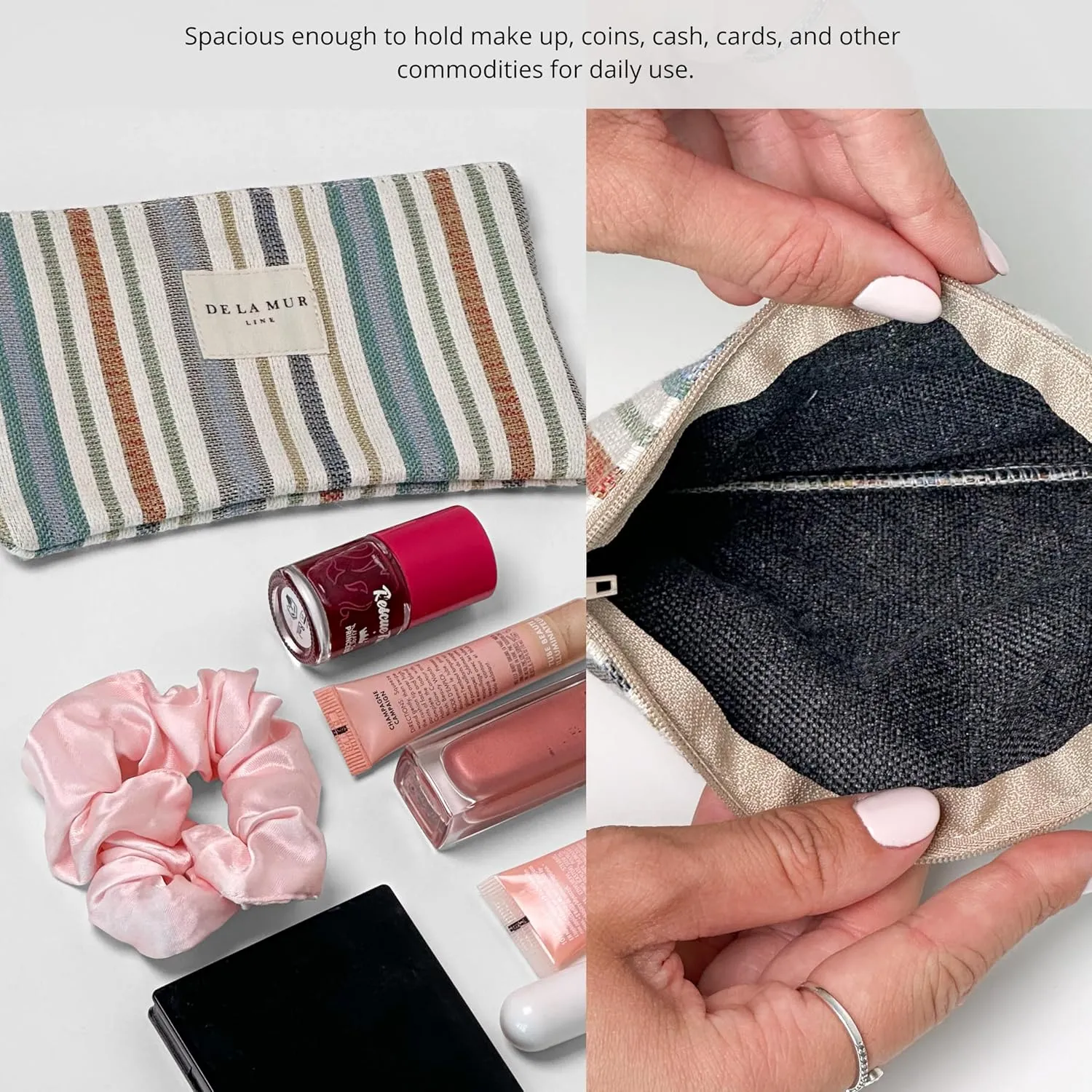 Medium Boho Striped Travel Size Toiletries Makeup Pouch  Travel Cosmetic Bag, Toiletry Organizer & Coin Purse for Women, Perfect Gifts for Her, Boho Makeup Bag, Made in Barcelona