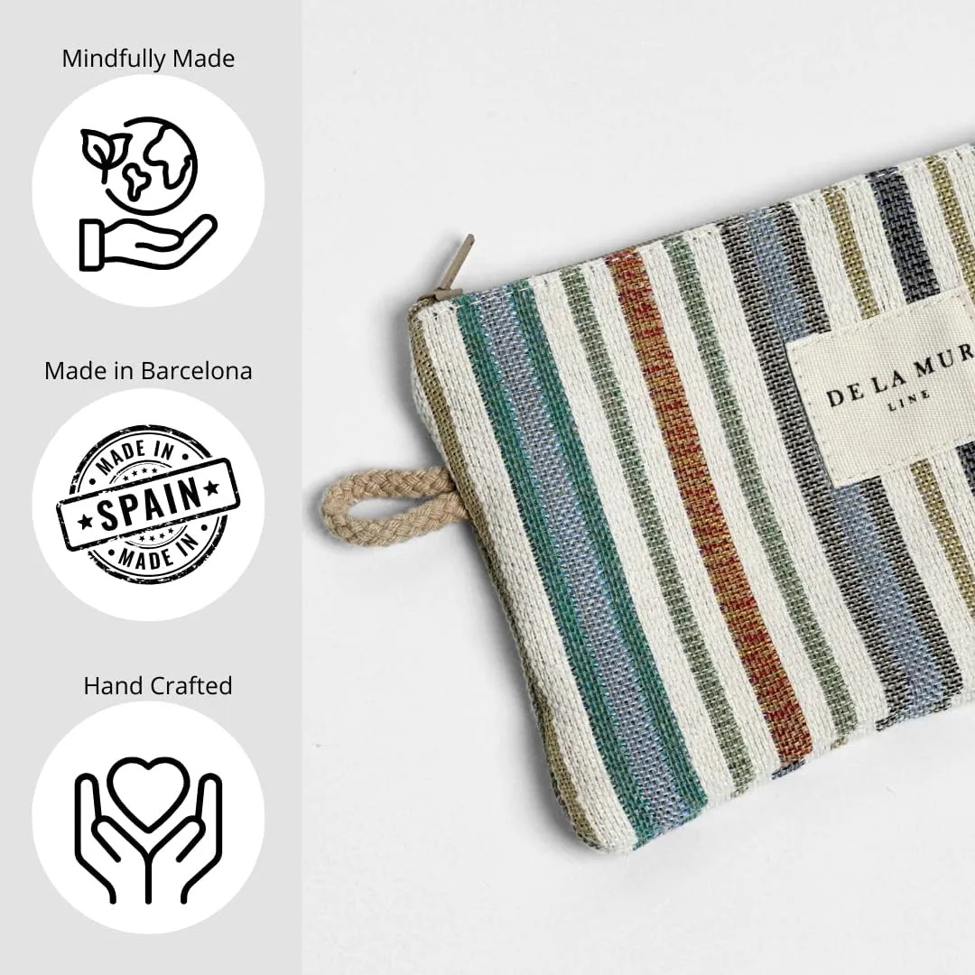 Medium Boho Striped Travel Size Toiletries Makeup Pouch  Travel Cosmetic Bag, Toiletry Organizer & Coin Purse for Women, Perfect Gifts for Her, Boho Makeup Bag, Made in Barcelona