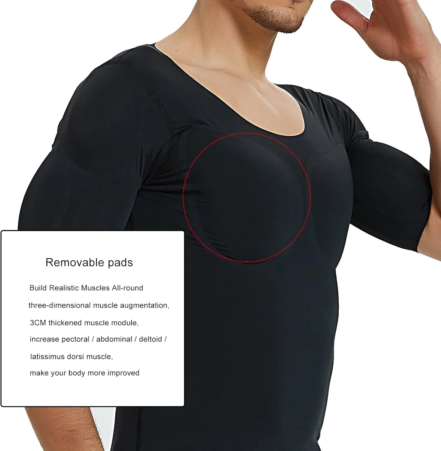 Men Fake Muscles Shaper T-Shirt Invisible Padded pectorals Biceps and Triceps Undershirts