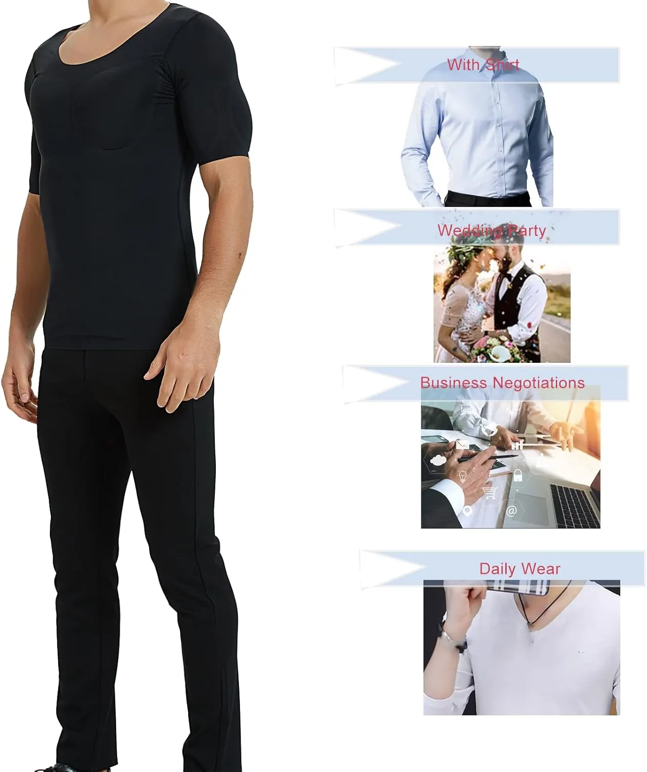 Men Fake Muscles Shaper T-Shirt Invisible Padded pectorals Biceps and Triceps Undershirts