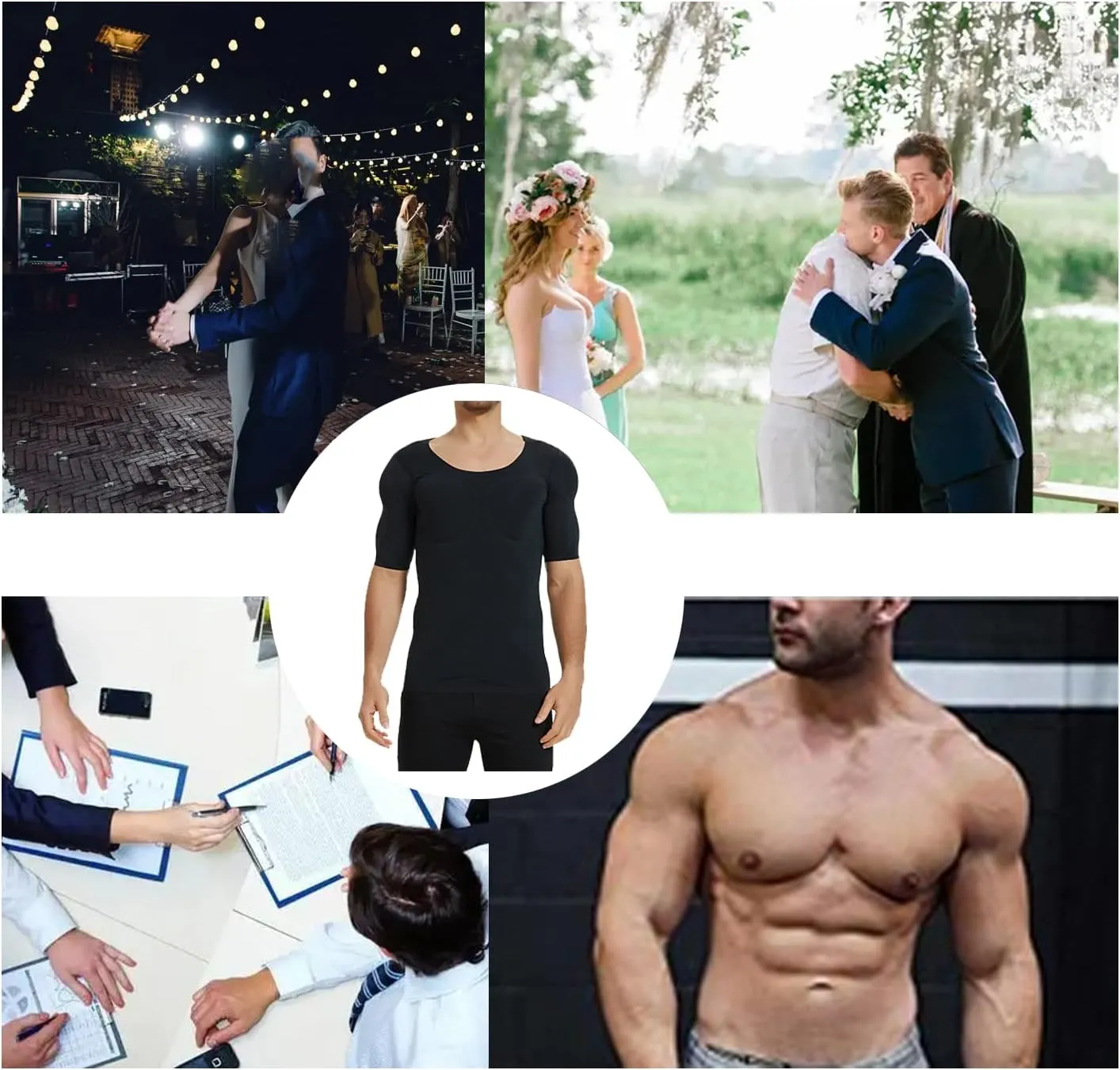 Men Fake Muscles Shaper T-Shirt Invisible Padded pectorals Biceps and Triceps Undershirts
