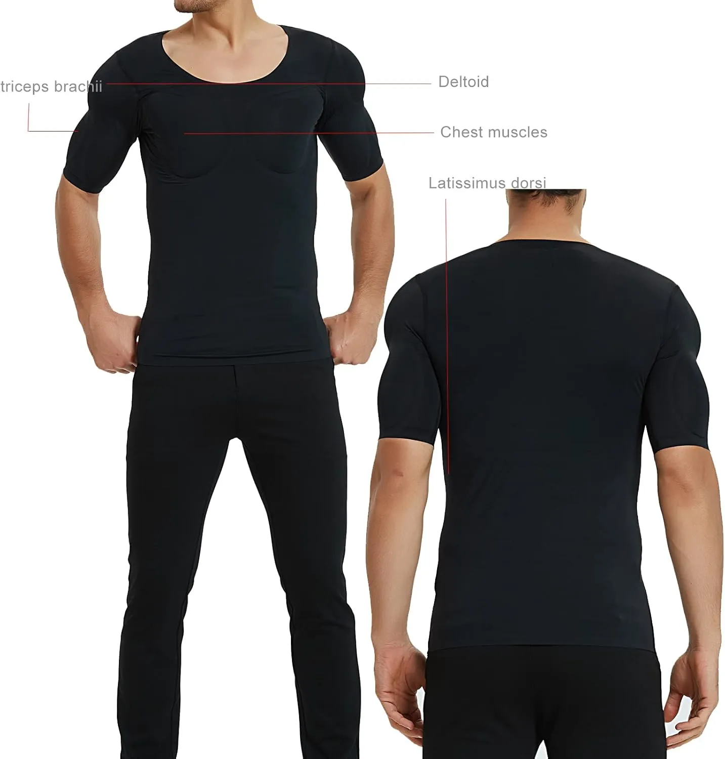 Men Fake Muscles Shaper T-Shirt Invisible Padded pectorals Biceps and Triceps Undershirts