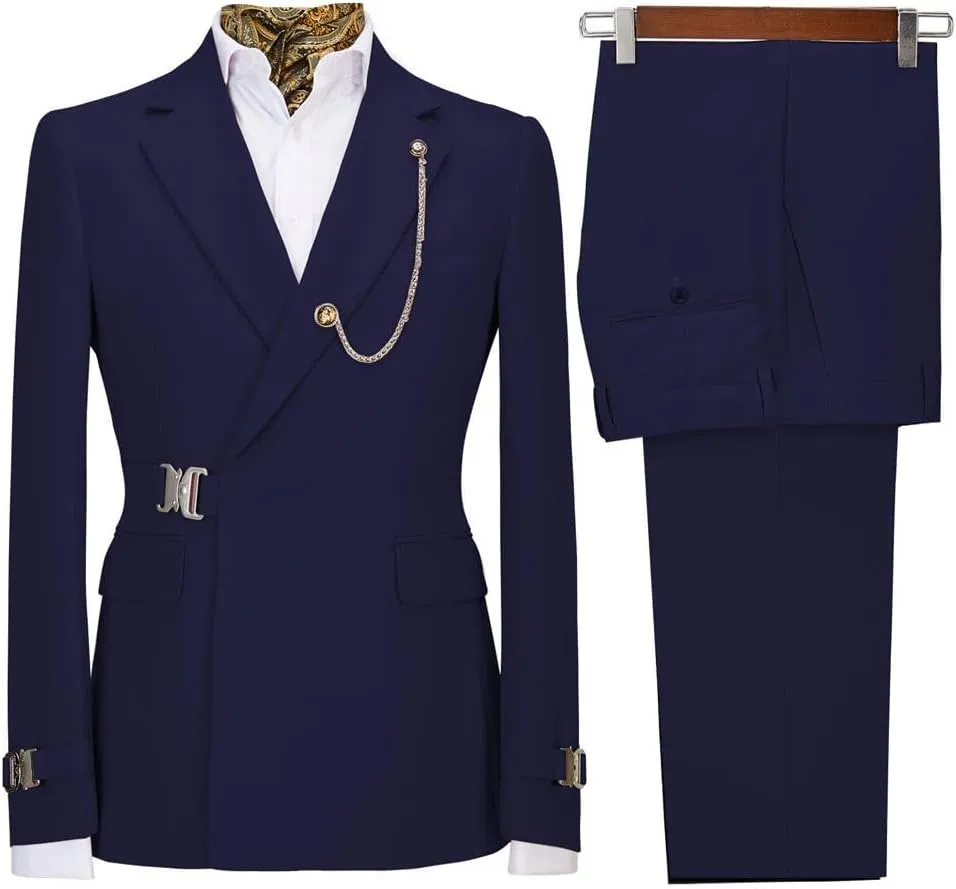 Men's 2 Pieces Suit Solid One Button Slim Fit Single Breasted Party Blazer Pants Set