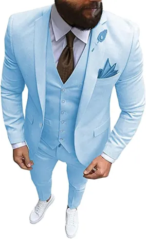 Men's 3 Piece Regualr Fit One Button Formal Business Men Suit Groomsman Tuxedos for Wedding(Blazer Vest Pant)