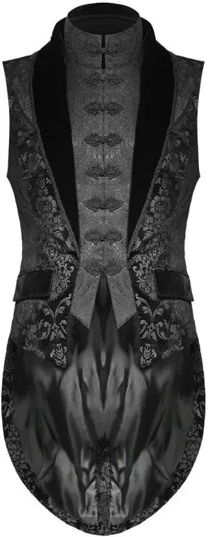 Men's Black Vest Waistcoat Tailcoat Black Brocade Damask Gothic Steampunk Victorian/Tail Coat