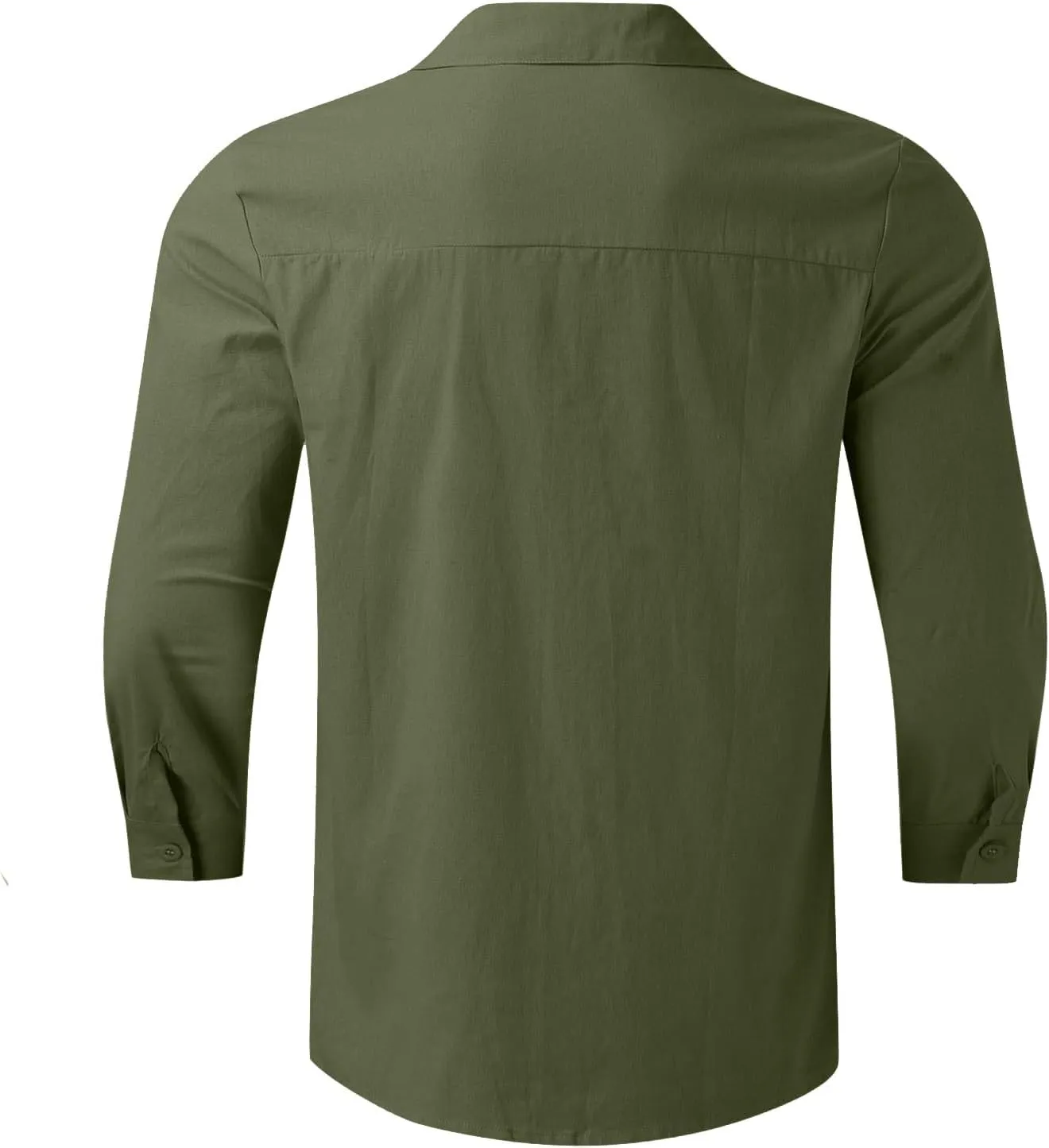 Mens Casual Linen Shirts 3/4 Sleeve Button Down Shirt Hawaiian Vacation Summer Tees Outdoor Plain Beach Collared Tops