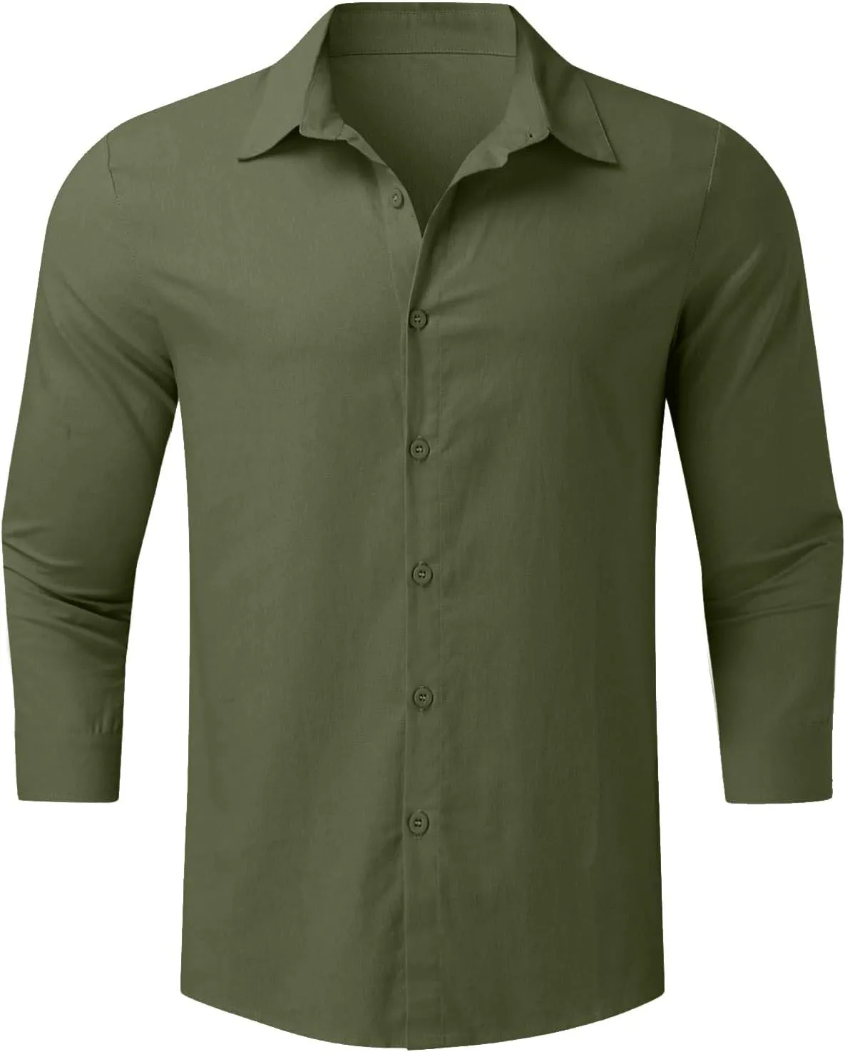 Mens Casual Linen Shirts 3/4 Sleeve Button Down Shirt Hawaiian Vacation Summer Tees Outdoor Plain Beach Collared Tops