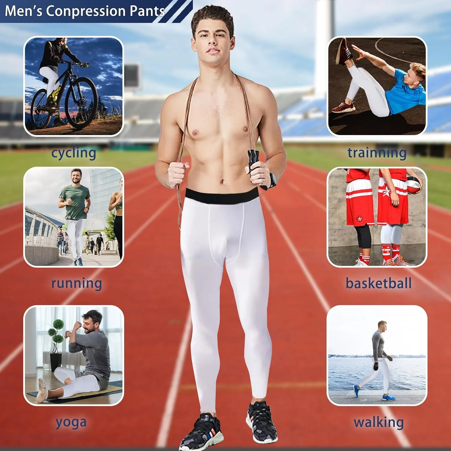 Mens Compression Pants Athletic Running Leggings Workout Tights Quick Dry Base Layer Basketball Sports Underpants
