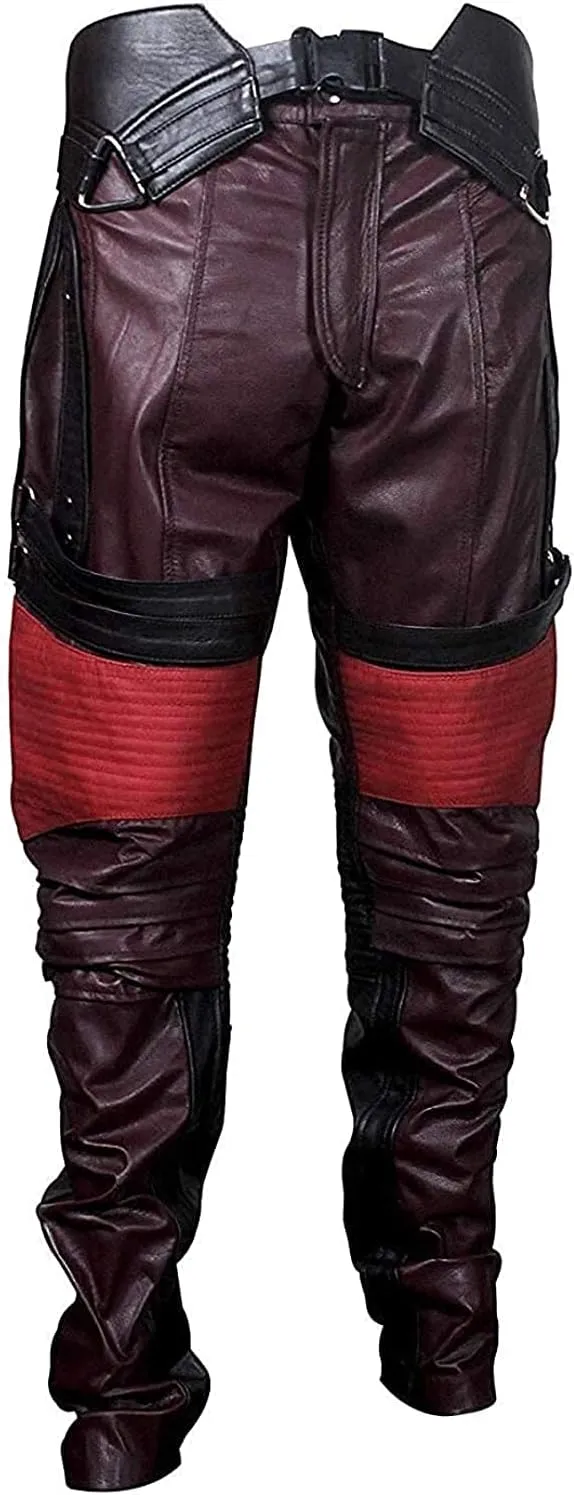 Mens Guardians Superhero Distressed Maroon Star Cosplay Costume Leather Biker Jacket