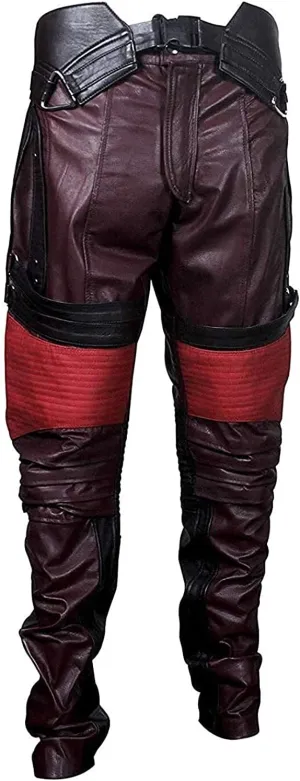 Mens Guardians Superhero Distressed Maroon Star Cosplay Costume Leather Biker Jacket
