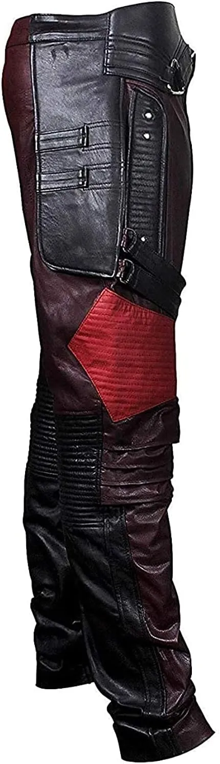 Mens Guardians Superhero Distressed Maroon Star Cosplay Costume Leather Biker Jacket
