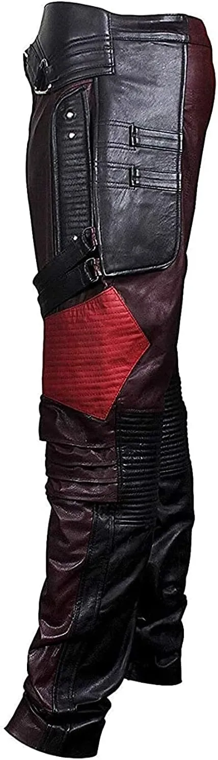 Mens Guardians Superhero Distressed Maroon Star Cosplay Costume Leather Biker Jacket