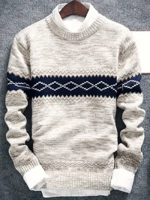 Men's Space Dye Geometric Pattern Crew Neck Sweater