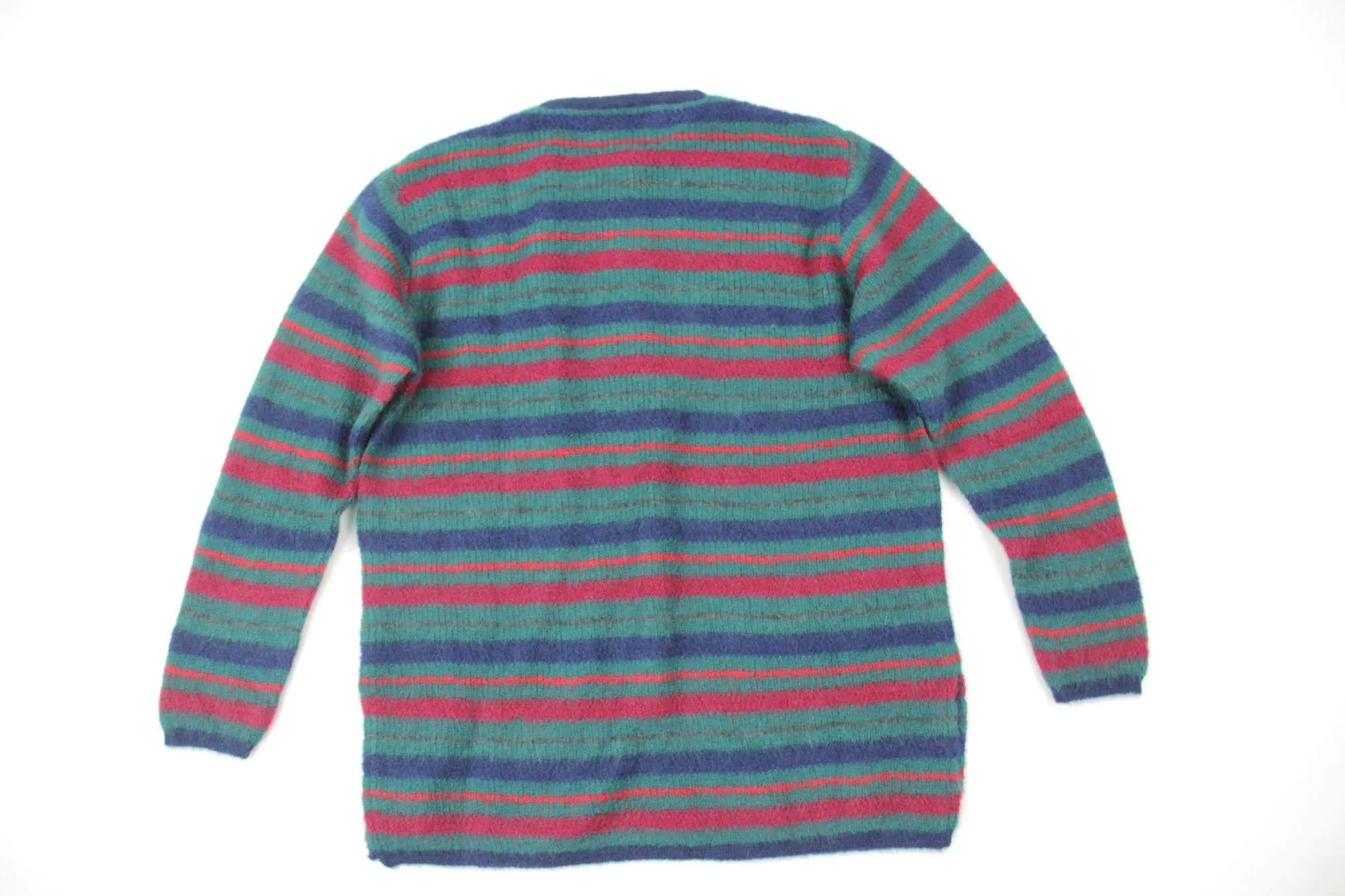 Mens Striped Super Kid Mohair Henley Knit Jumper Sweater
