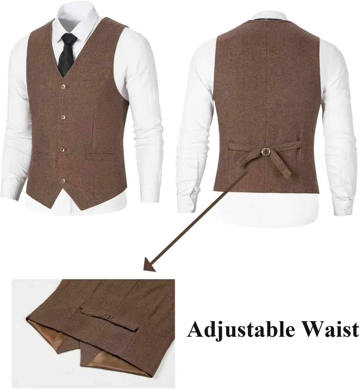 Mens Suit Slim Fit Tweed Herringbone Suit for Men Wool Blend Blazer Vest Pants Tuxedo Set