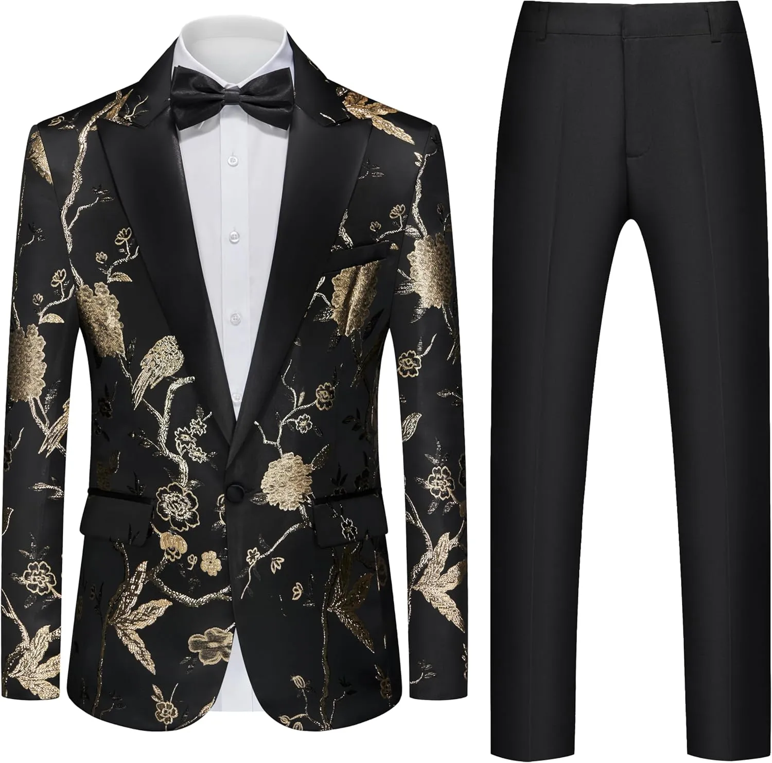 Mens Suits Slim Fit 2 Piece Formal Tuxedo Suits Blazer Pants with Bow Tie for Wedding Prom