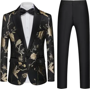 Mens Suits Slim Fit 2 Piece Formal Tuxedo Suits Blazer Pants with Bow Tie for Wedding Prom