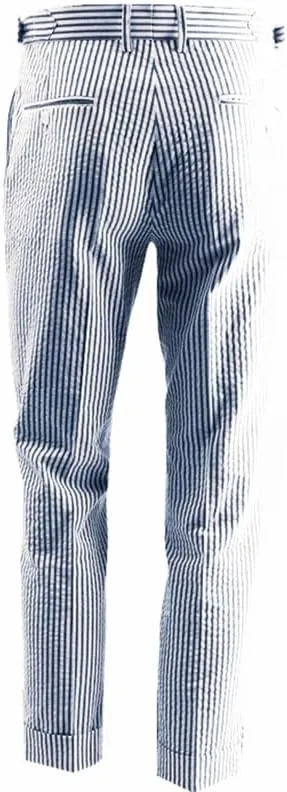 Men's Summer Seersucker Slim Fit Pants Flat Front Lightweight Sear Sucker Suit Separate Pants Trousers