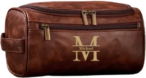 Mens Toiletry Travel Bag, Personalized Large Pu Leather Toiletry Bag, Shaving Kit Bag for Men Travel, Unique Holiday and Birthday Gifts for Men