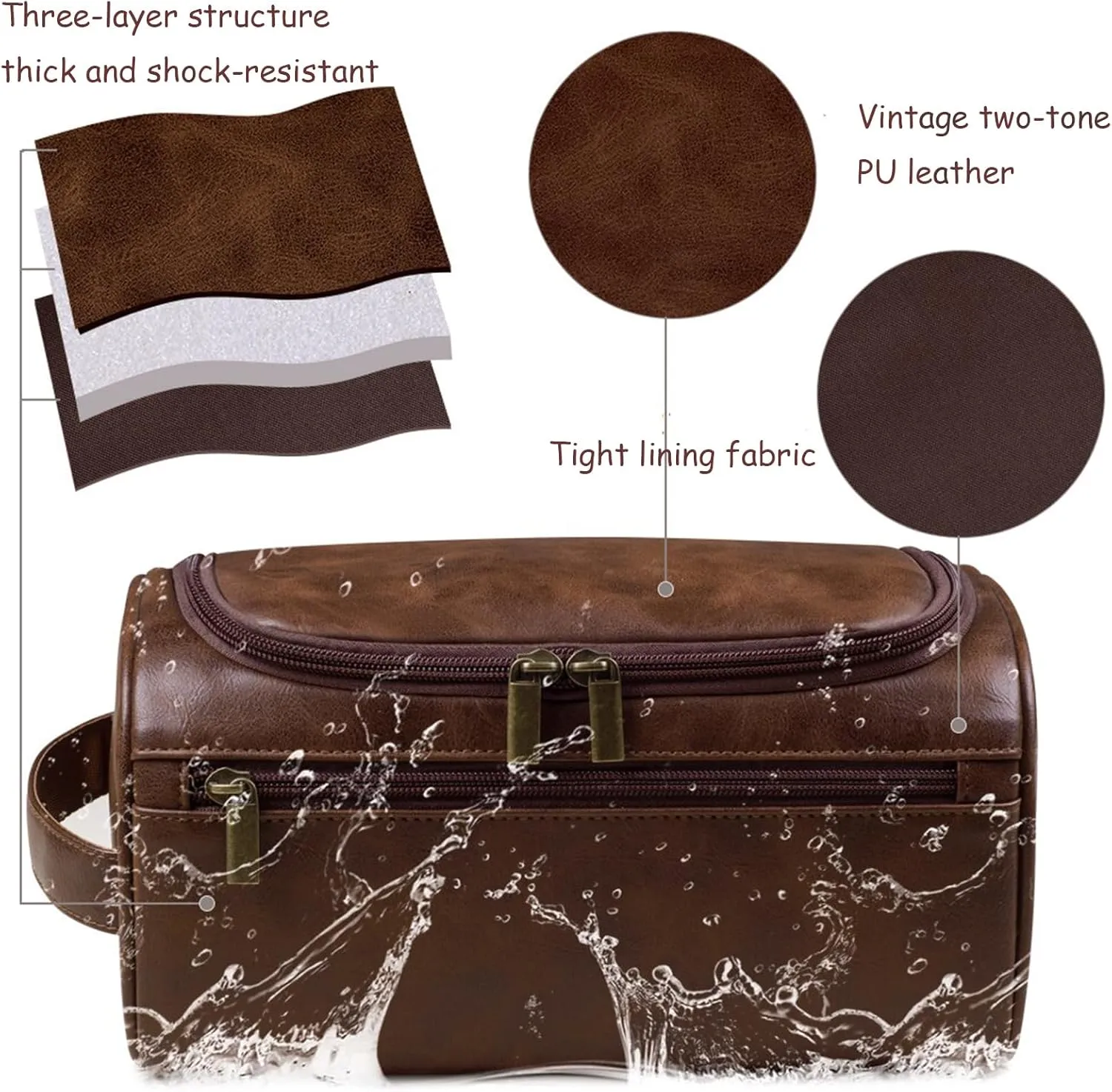 Mens Toiletry Travel Bag, Personalized Large Pu Leather Toiletry Bag, Shaving Kit Bag for Men Travel, Unique Holiday and Birthday Gifts for Men