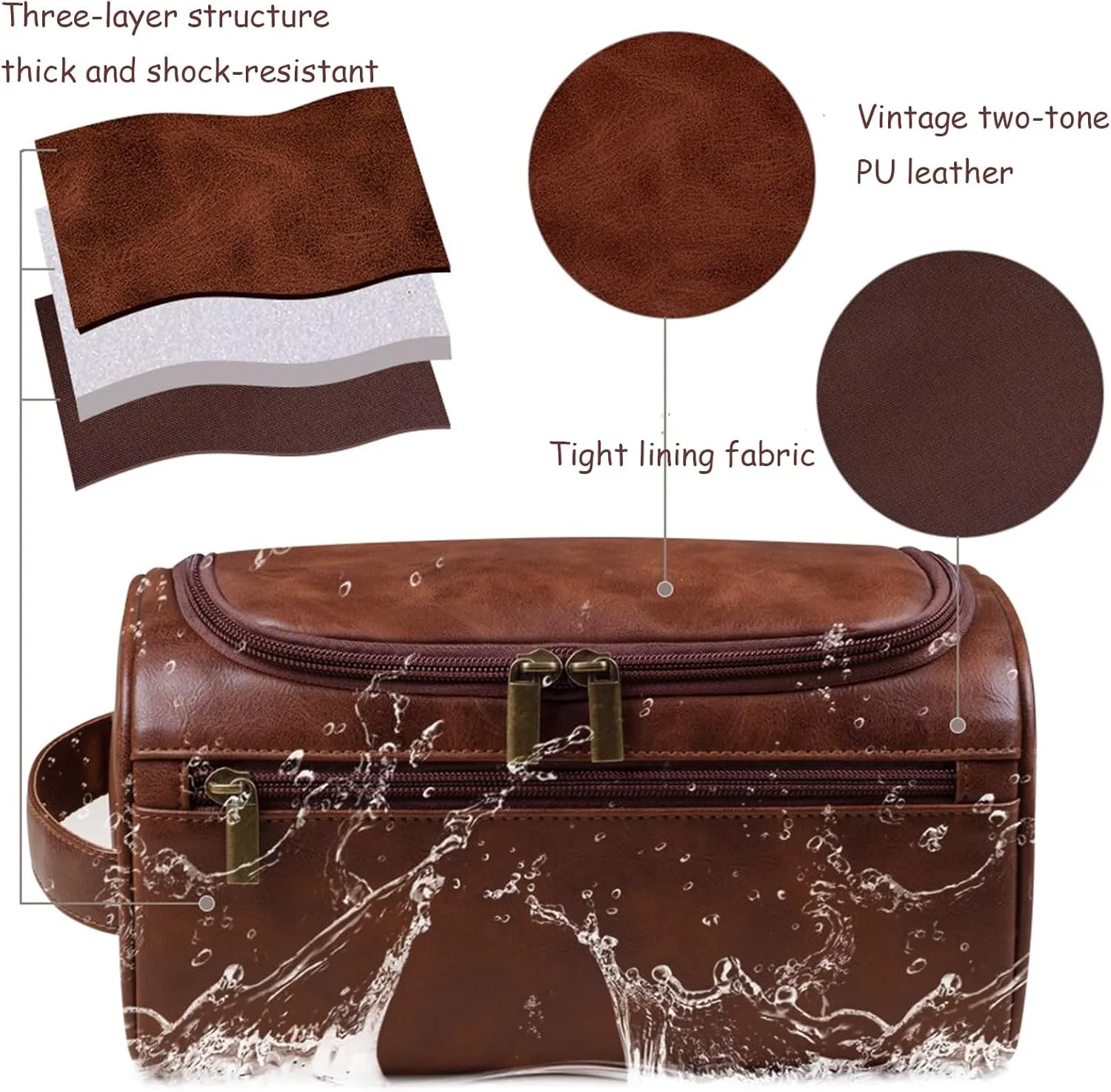 Mens Toiletry Travel Bag, Personalized Large Pu Leather Toiletry Bag, Shaving Kit Bag for Men Travel, Unique Holiday and Birthday Gifts for Men