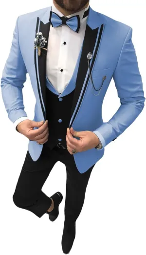 Men's Tuxedo Suit 3 Piece Slim Fit Tuxedo for Men Wedding Suit Prom Tuxedo Suit with Tie Blazer Vest Pants Set