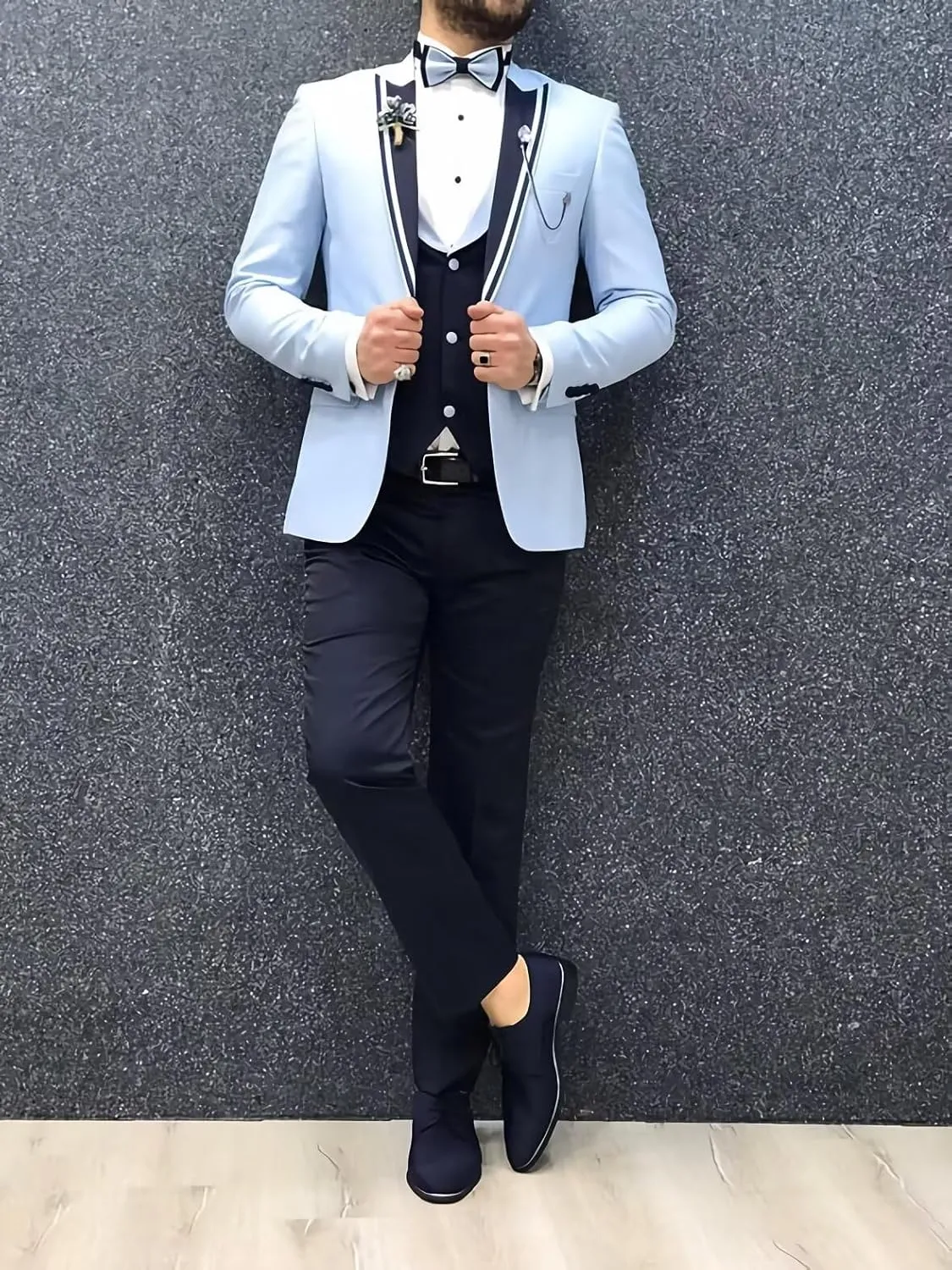 Men's Tuxedo Suit 3 Piece Slim Fit Tuxedo for Men Wedding Suit Prom Tuxedo Suit with Tie Blazer Vest Pants Set