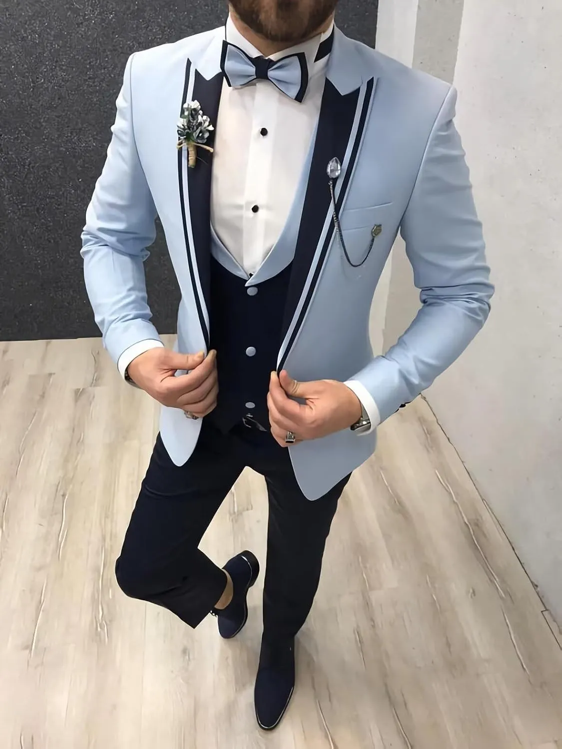 Men's Tuxedo Suit 3 Piece Slim Fit Tuxedo for Men Wedding Suit Prom Tuxedo Suit with Tie Blazer Vest Pants Set
