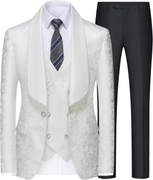 Mens Tuxedo Suit Set 3 Piece Slim Fit Wedding Prom Suit Blazer Jacket Vest Pants