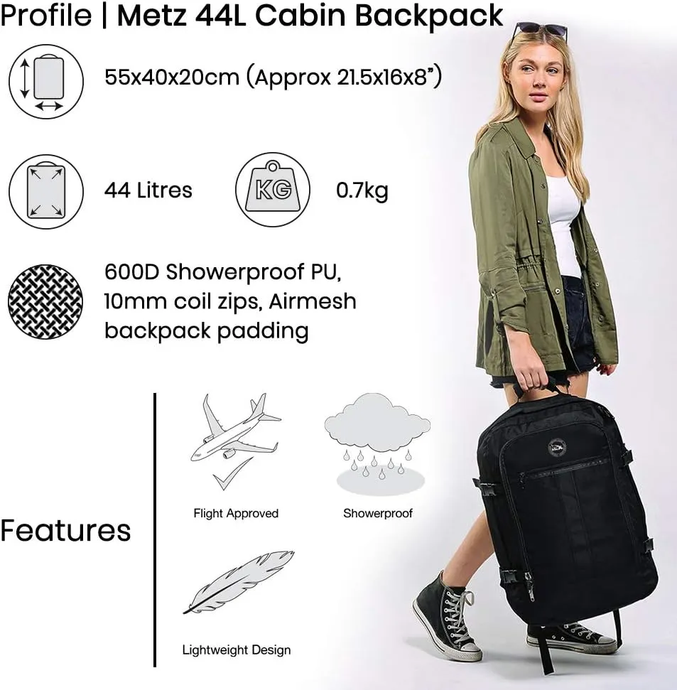Metz Travel Backpack for Women and Men Carry on Luggage Sized 22x14x9"