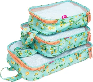 Miamica 3-Piece Luggage Packing Cubes, Lemon Aqua Orange Design  Includes Small, Medium and Large Suitcase Organizers with Durable Design