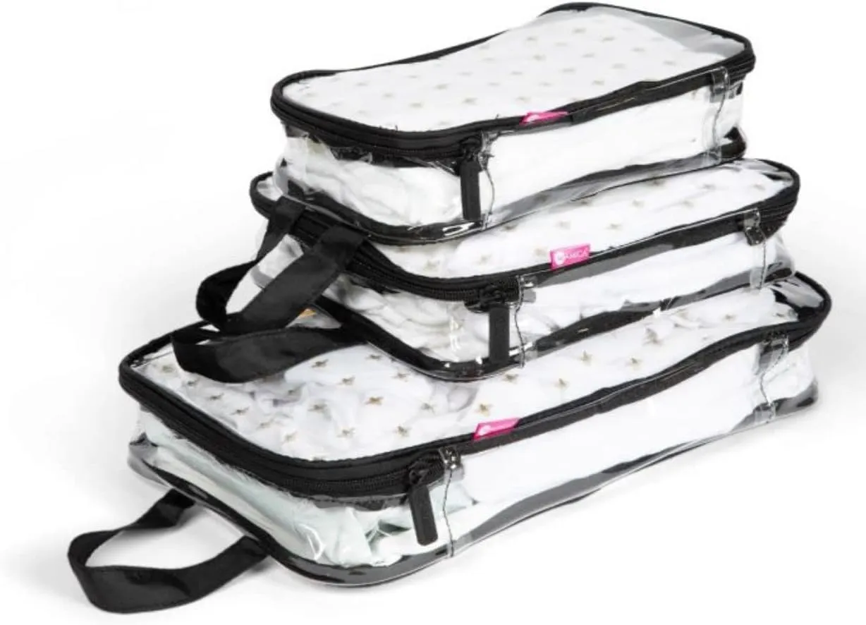 MIAMICA 3-Piece Packing Cubes, Black Bee Clear Design  Includes Small, Medium and Large Suitcase Organizers with Durable Design