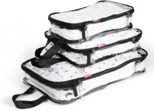 MIAMICA 3-Piece Packing Cubes, Black Bee Clear Design  Includes Small, Medium and Large Suitcase Organizers with Durable Design