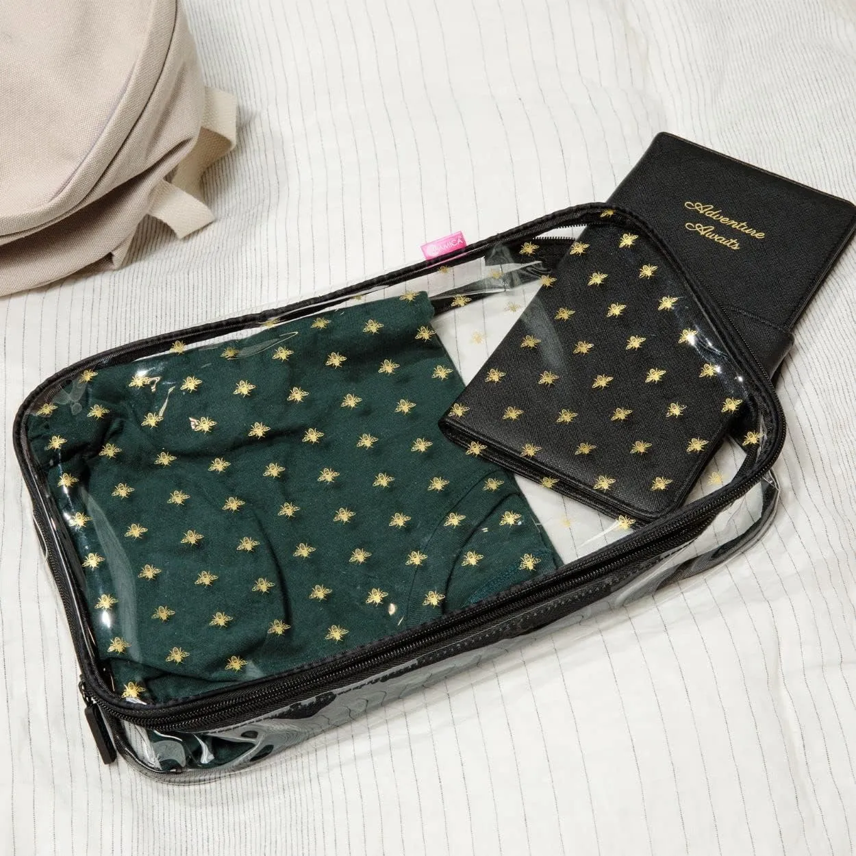 MIAMICA 3-Piece Packing Cubes, Black Bee Clear Design  Includes Small, Medium and Large Suitcase Organizers with Durable Design
