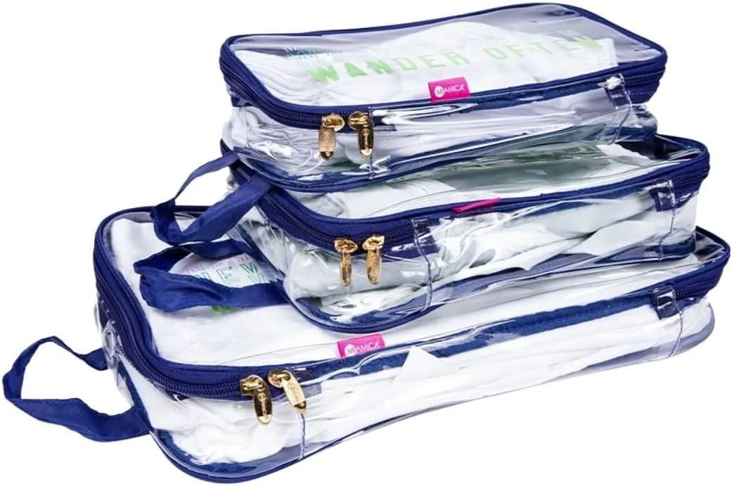 Miamica 3-Piece Packing Cubes, Blue Wander Clear Design  Includes Small, Medium and Large Suitcase Organizers with Durable Design
