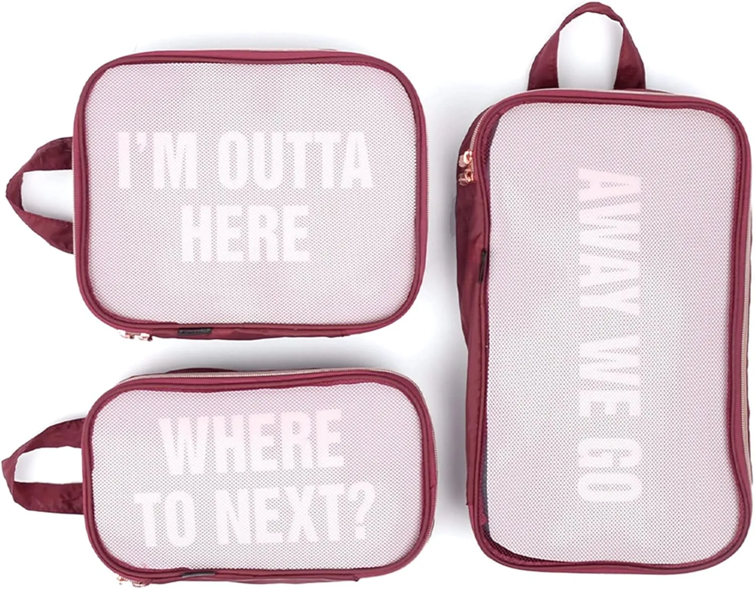 Miamica 3-Piece Packing Cubes, Burgundy Design  Includes Small, Medium and Large Suitcase Organizers with Durable Design