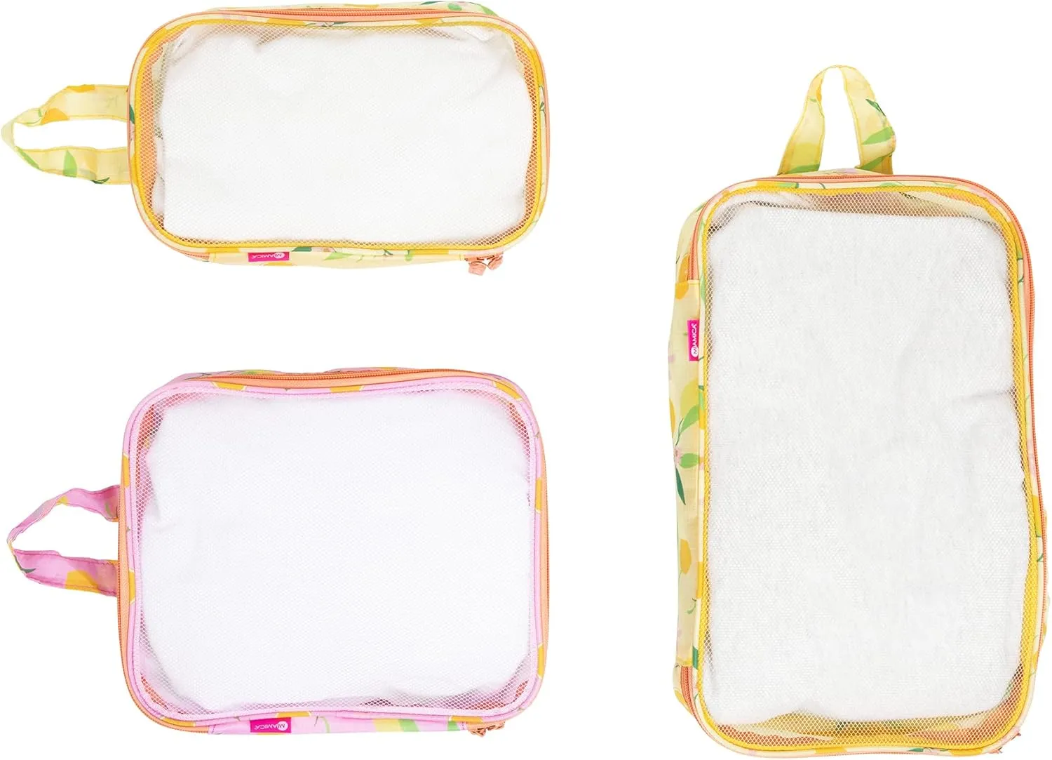 Miamica 3-Piece Packing Cubes, Lemon Yellow Pink Orange Design  Includes Small, Medium and Large Suitcase Organizers with Durable Design
